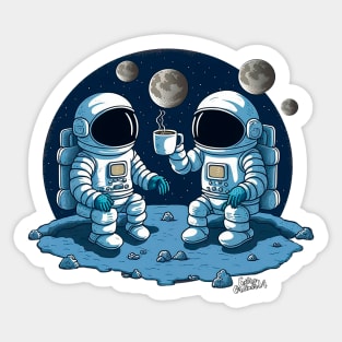 Astronauts drinking coffee in space Sticker